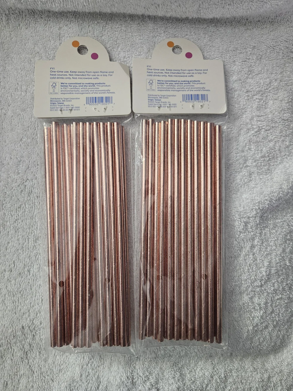 Lot Of 2 Spritz Rose Gold Metallic Foil Paper Straws 40ct Birthday Party